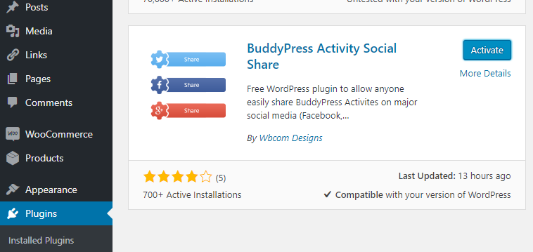 activity Social share plugin