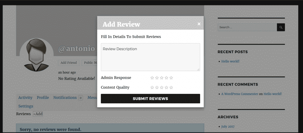 BuddyPress User Profile Reviews Plugin