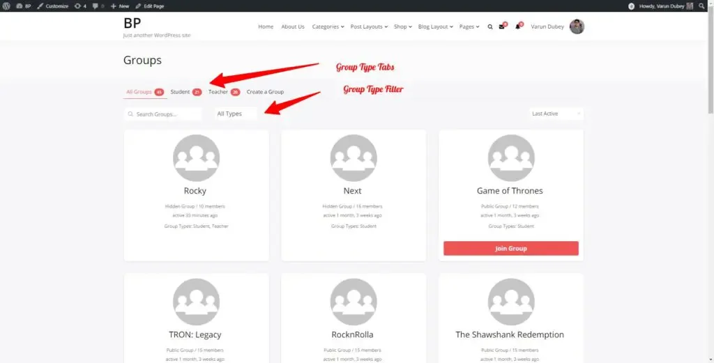 buddy press create group type on member directory