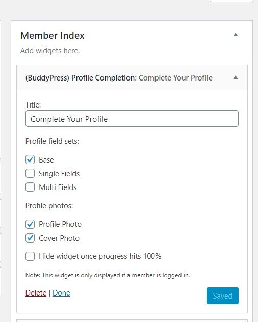 Profile Completion Widget Options