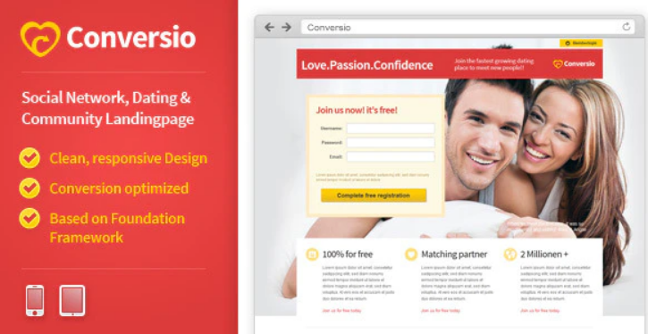 Conversio - Responsive Social & Dating Landingpage