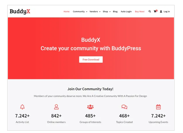 wordpress social media theme free: buddyx theme like facebook