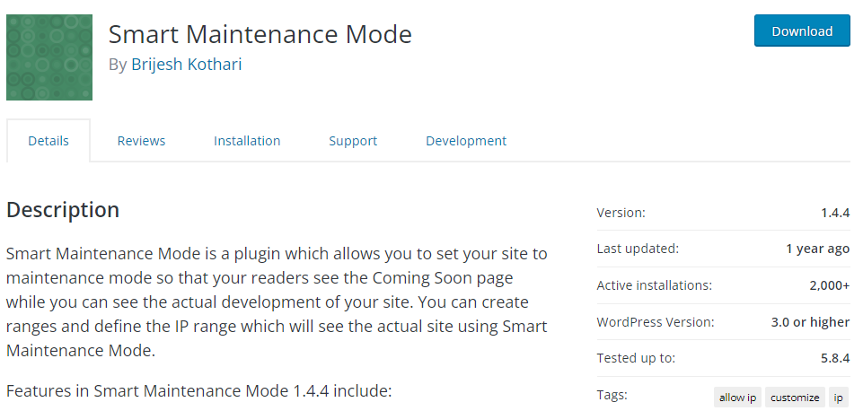 smart maintenance mode plugin